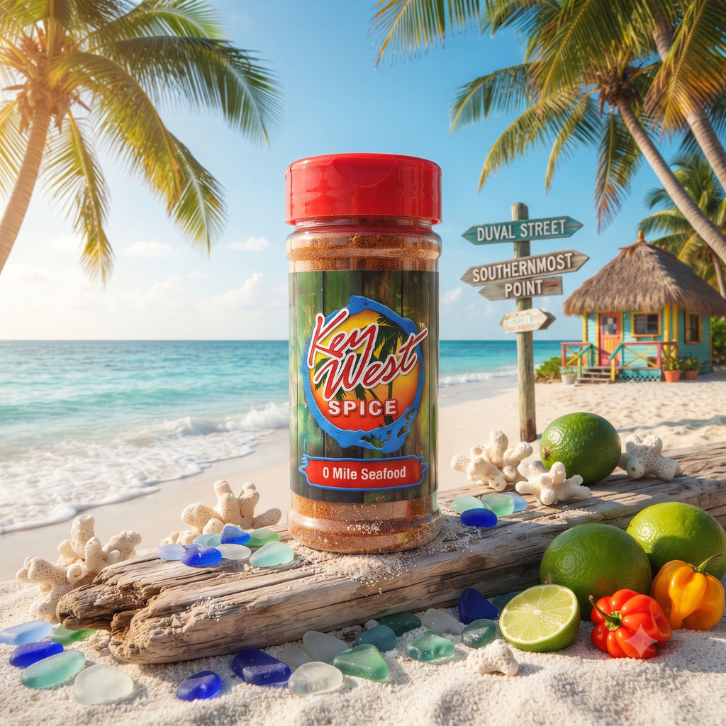 Fresh seafood from 0 Mile Seafood by Key West Spice, showcasing a variety of fresh fish and shellfish on ice.