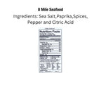 Nutritional information label for 0 Mile Seafood by Key West Spice, showing details on packaging and ingredients.