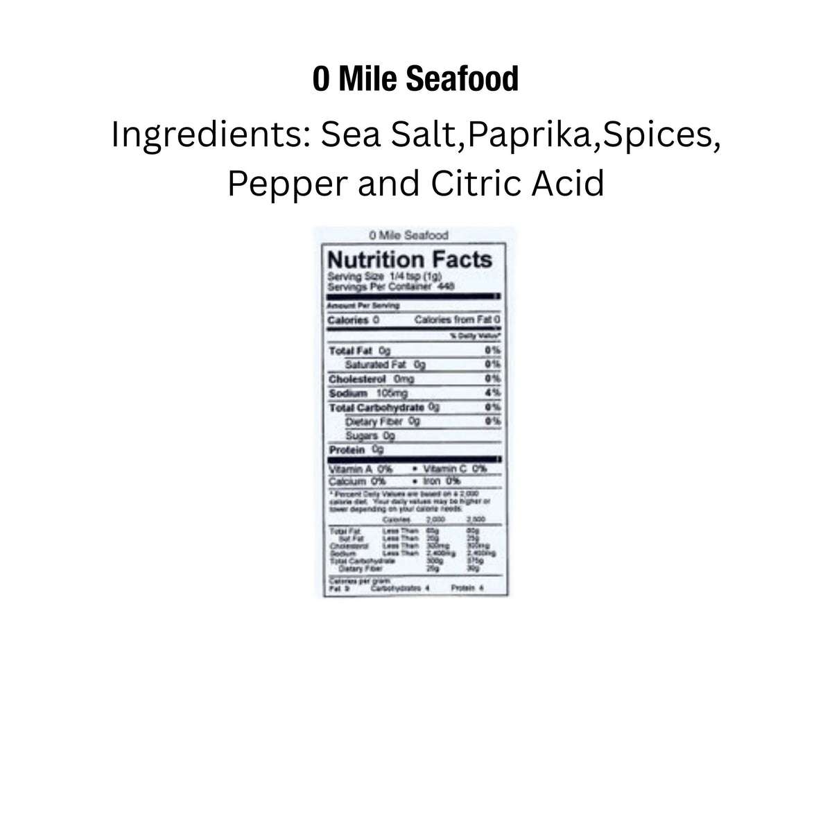 Key West Spice 0 Mile Seafood seasoning jar, 1.5 oz, with colorful label and seafood-themed design on the container.