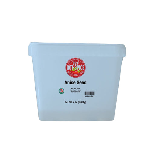 A white plastic tub of Got Spice Anise Seed, 4 lbs, on a solid white background.