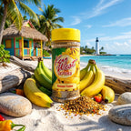 Key West Spice Banana Fusion salt-free, sugar-free seasoning in a 5 oz jar with fresh banana flavor and vibrant orange label.
