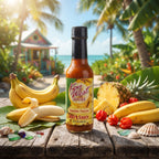 Key West Spice Fusion Hot Sauce assortment featuring four 5 oz bottles with vibrant labels and sauces in various flavors.