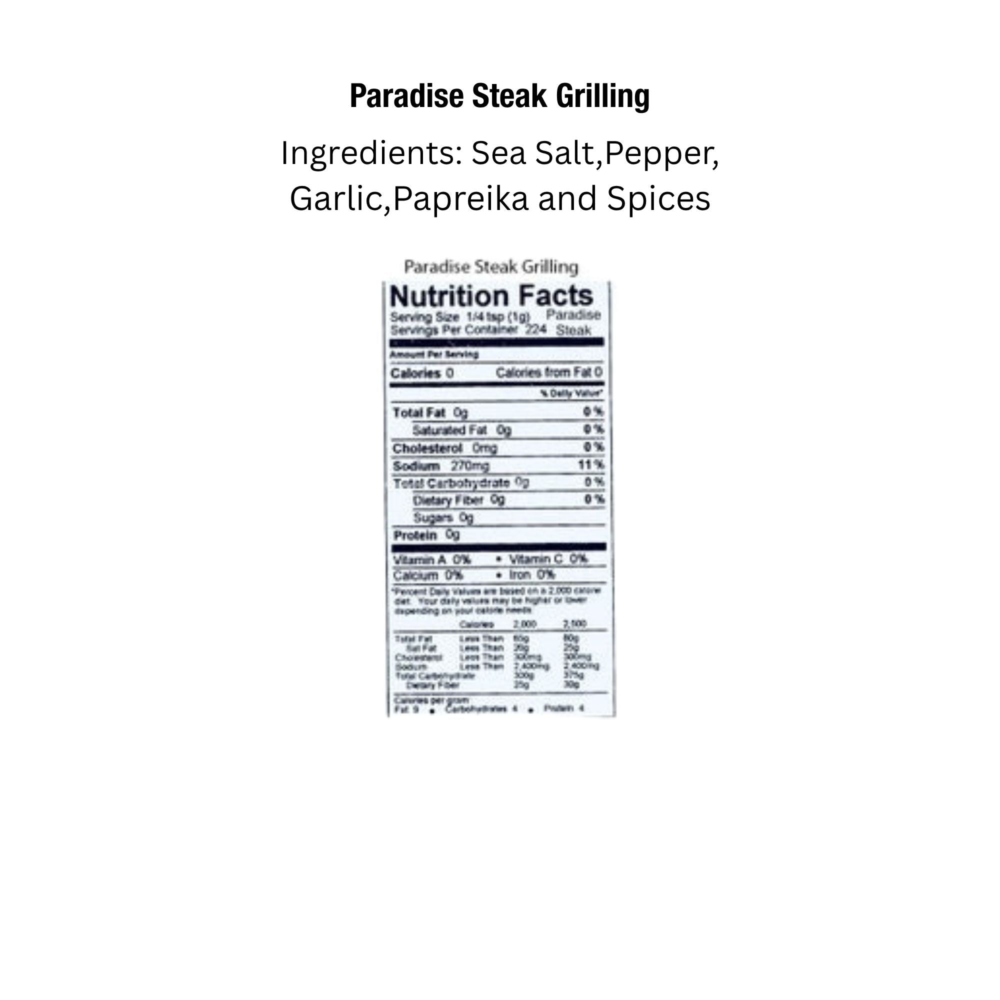 Key West Spice Paradise Steak Grilling seasoning jar with fresh herbs and spices for flavorful steak preparation.