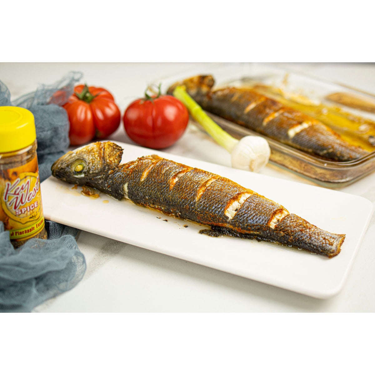 Pineapple Fusion salt-free, sugar-free seasoning blend by Key West Spice, featuring pineapple pieces for fish dishes.