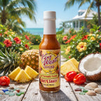Key West Spice Pineapple Fusion Hot Sauce in a 5 oz. bottle, featuring a vibrant label with pineapple and spicy sauce inside.