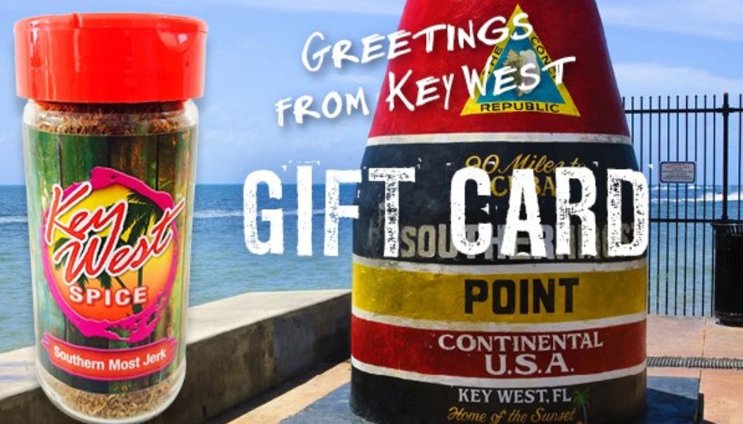 Key West Spice The Gift of Flavor e-gift card showing a sleek digital card with tropical design elements.