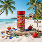 Key West Spice Strawberry Fusion salt-free, sugar-free seasoning with fresh strawberry flavor and vibrant red color.