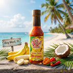 Key West Spice Banana Fusion Hot Sauce 5 oz bottle showing vibrant label and fresh banana ingredients