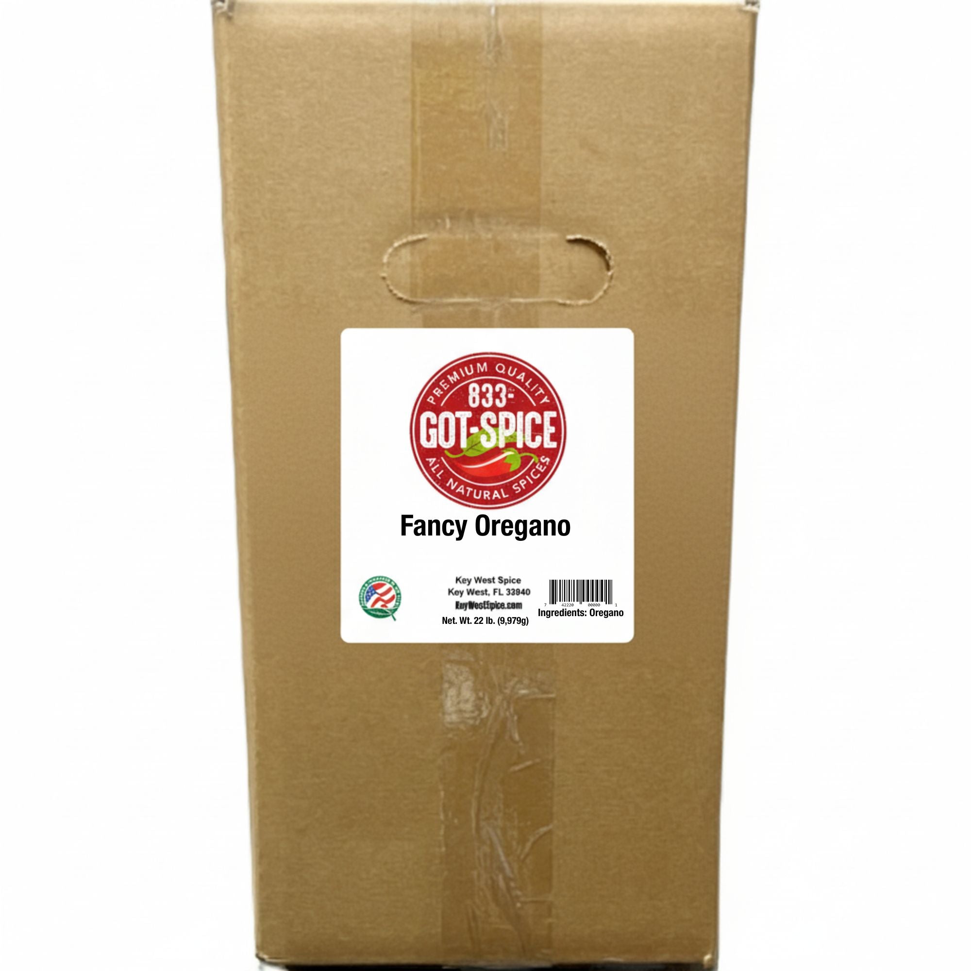 Fresh Key West Spice Fancy Oregano Leaves in 10 oz, vibrant green dried herb with textured leaves for culinary use.