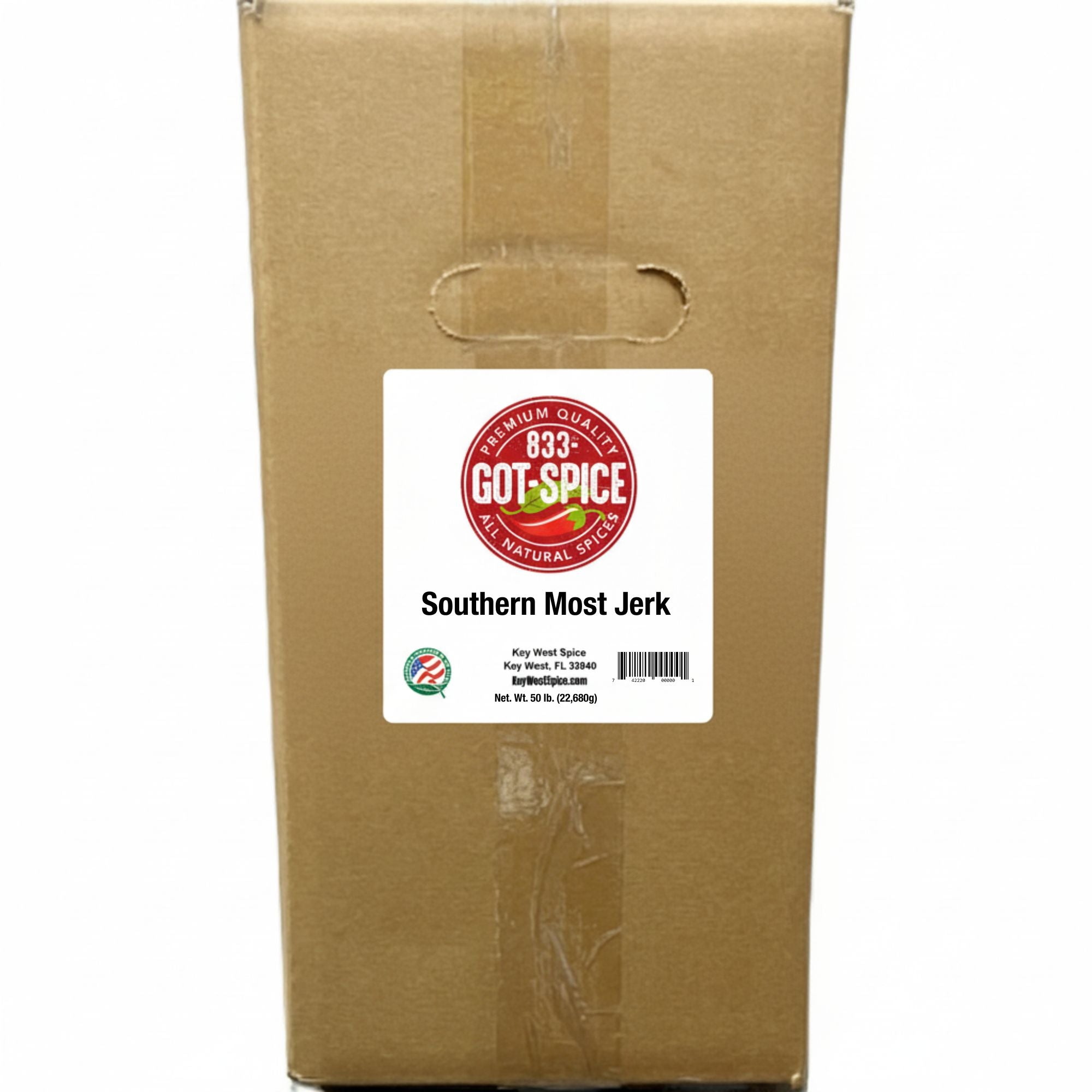 Key West Spice Southern Most Jerk seasoning jar with label, 3 oz size, featuring spicy Caribbean-inspired flavor.
