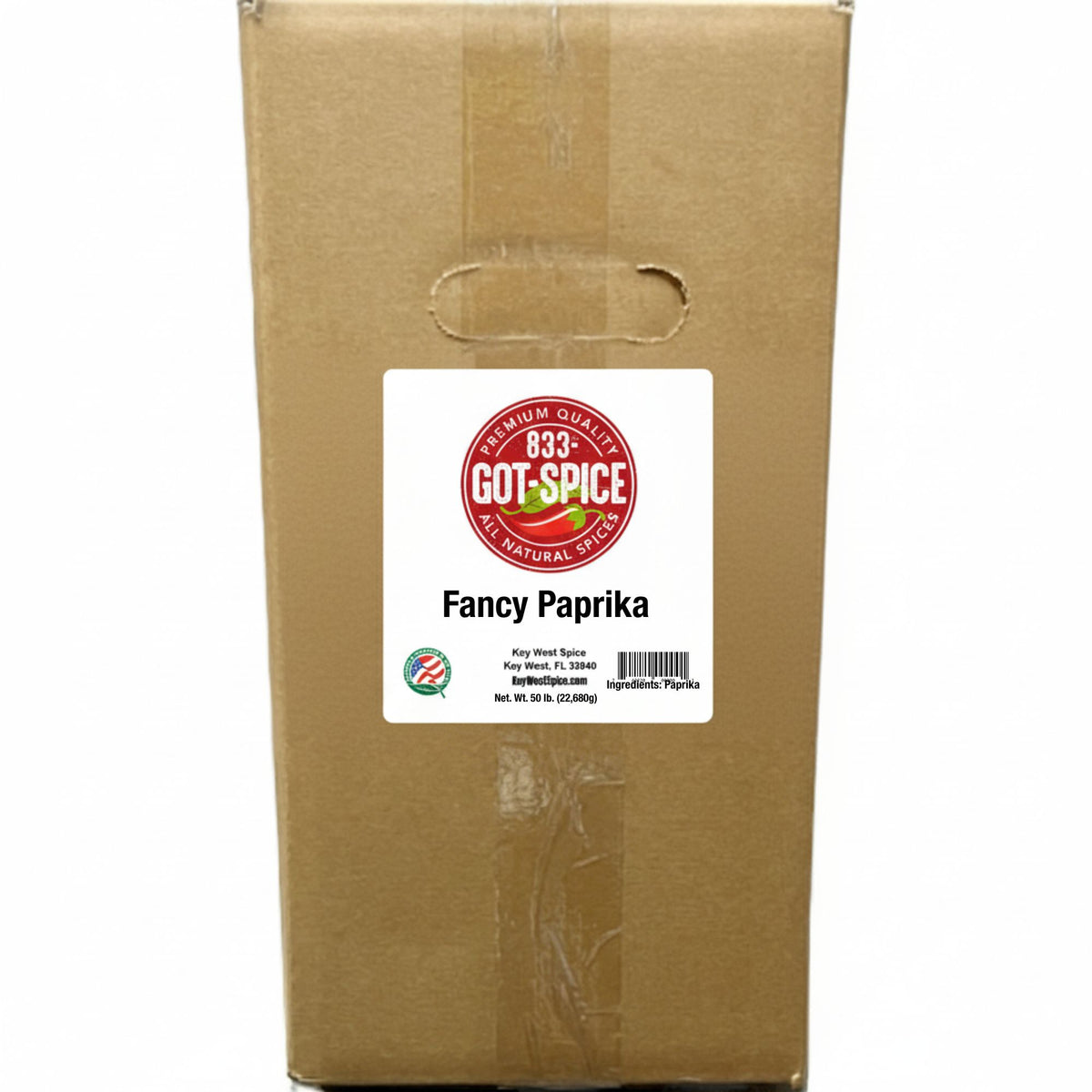 Bulk Key West Spice Fancy Paprika in a container, vibrant red spice powder for cooking and seasoning.
