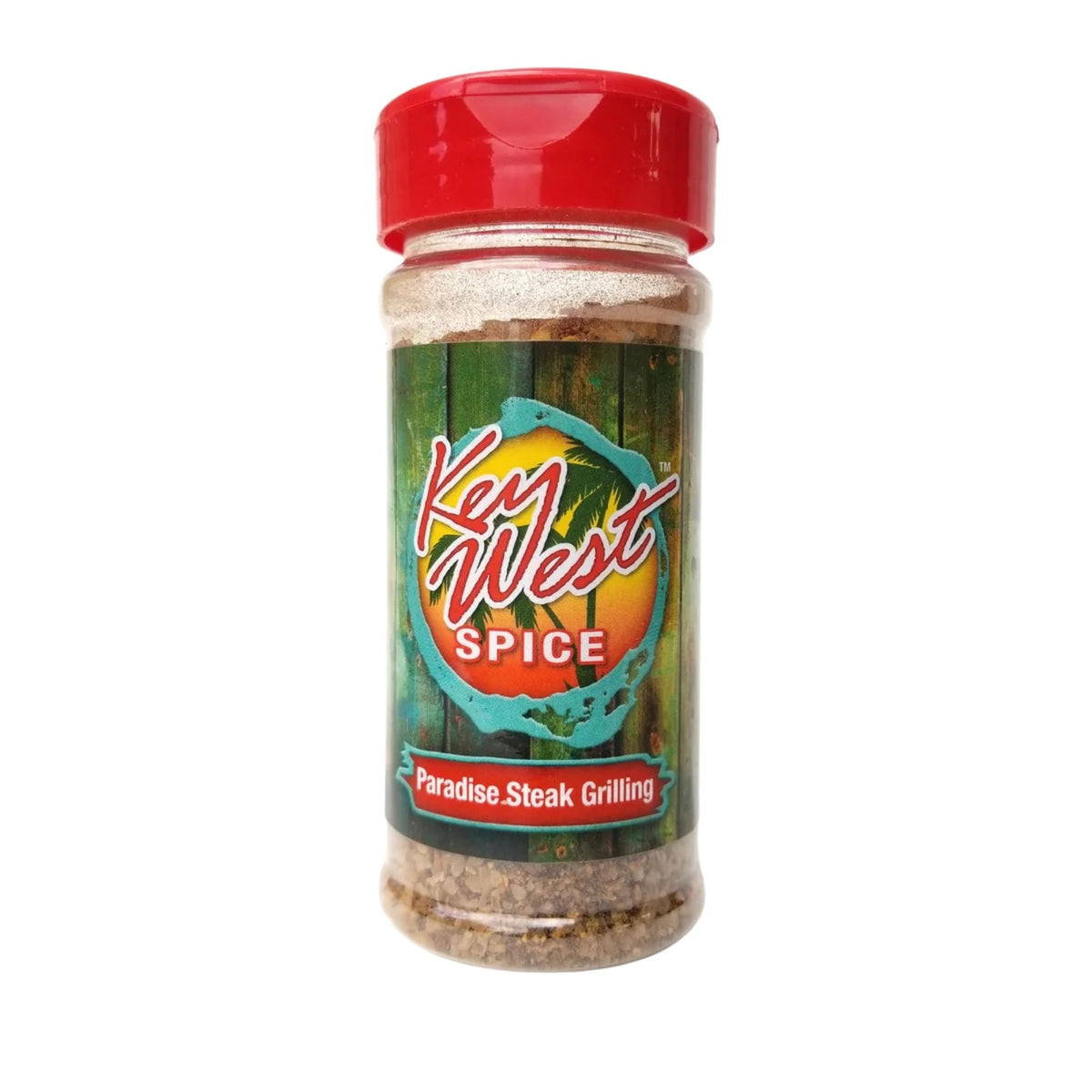 Key West Spice Paradise Steak Grilling seasoning jar, 5 oz, with colorful label and grill-ready spice blend for flavorful steaks.