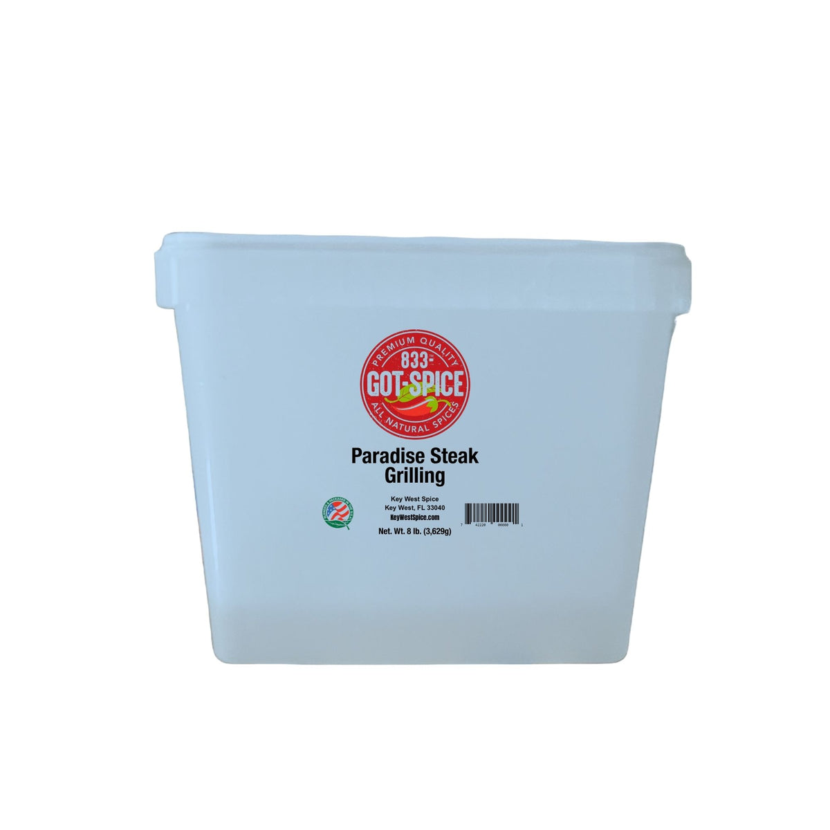Key West Spice Paradise Steak Grilling pail with seasoned steak spices and grilling accessories for flavorful barbecues.