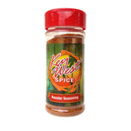 Jar of Key West Spice Rooster Seasoning in a 5 oz container, featuring a colorful rooster label and seasoned spice blend inside.
