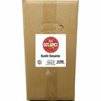 Black and white sesame seeds for sushi by Key West Spice, shown in bulk packaging on a white background.